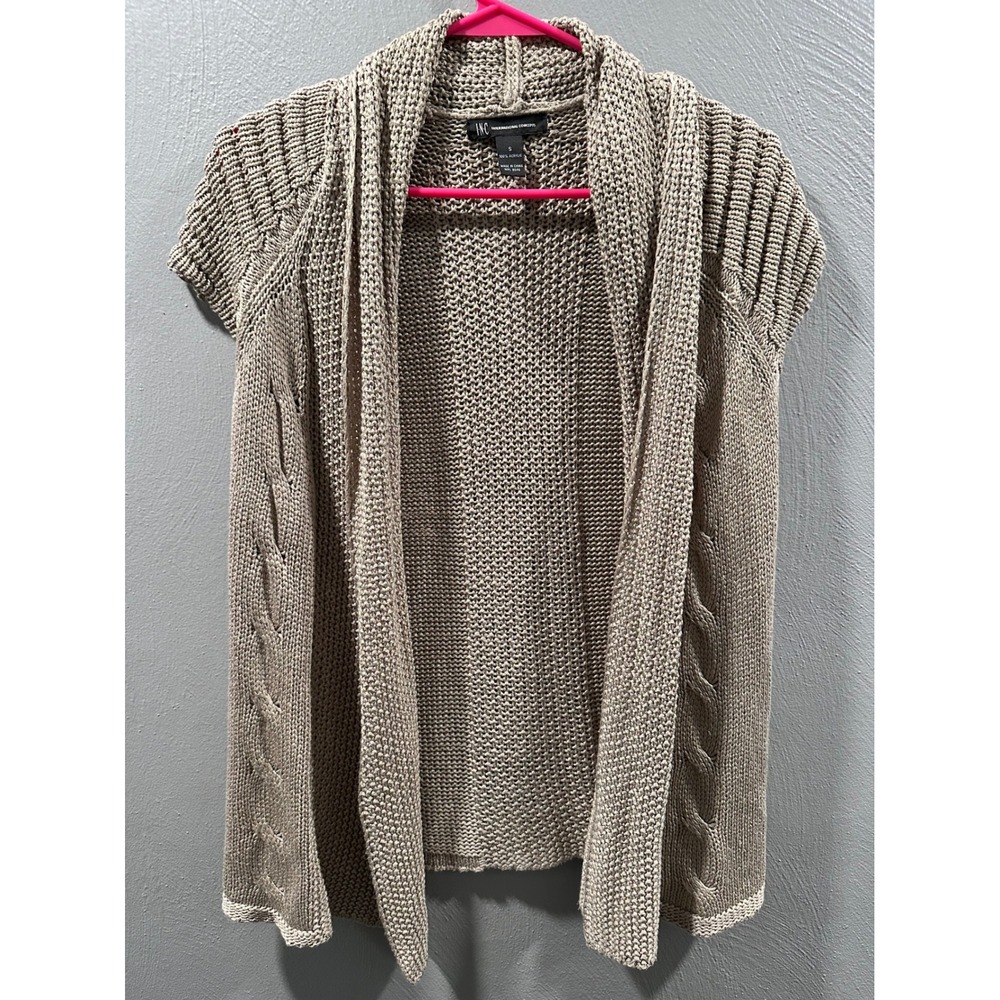 INC International Concepts Tan Taupe Cable Knit Open Front Cardigan Vest Small